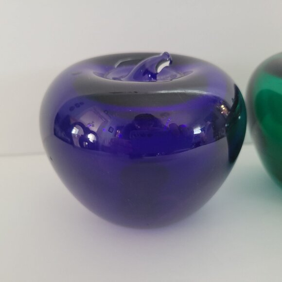 Green & Blue Glass Apple Paperweights Office Accent Handcrafted Glass 3.5" Tall - Picture 4 of 10